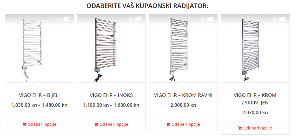 Kupaonski radijatori VIGO EHR